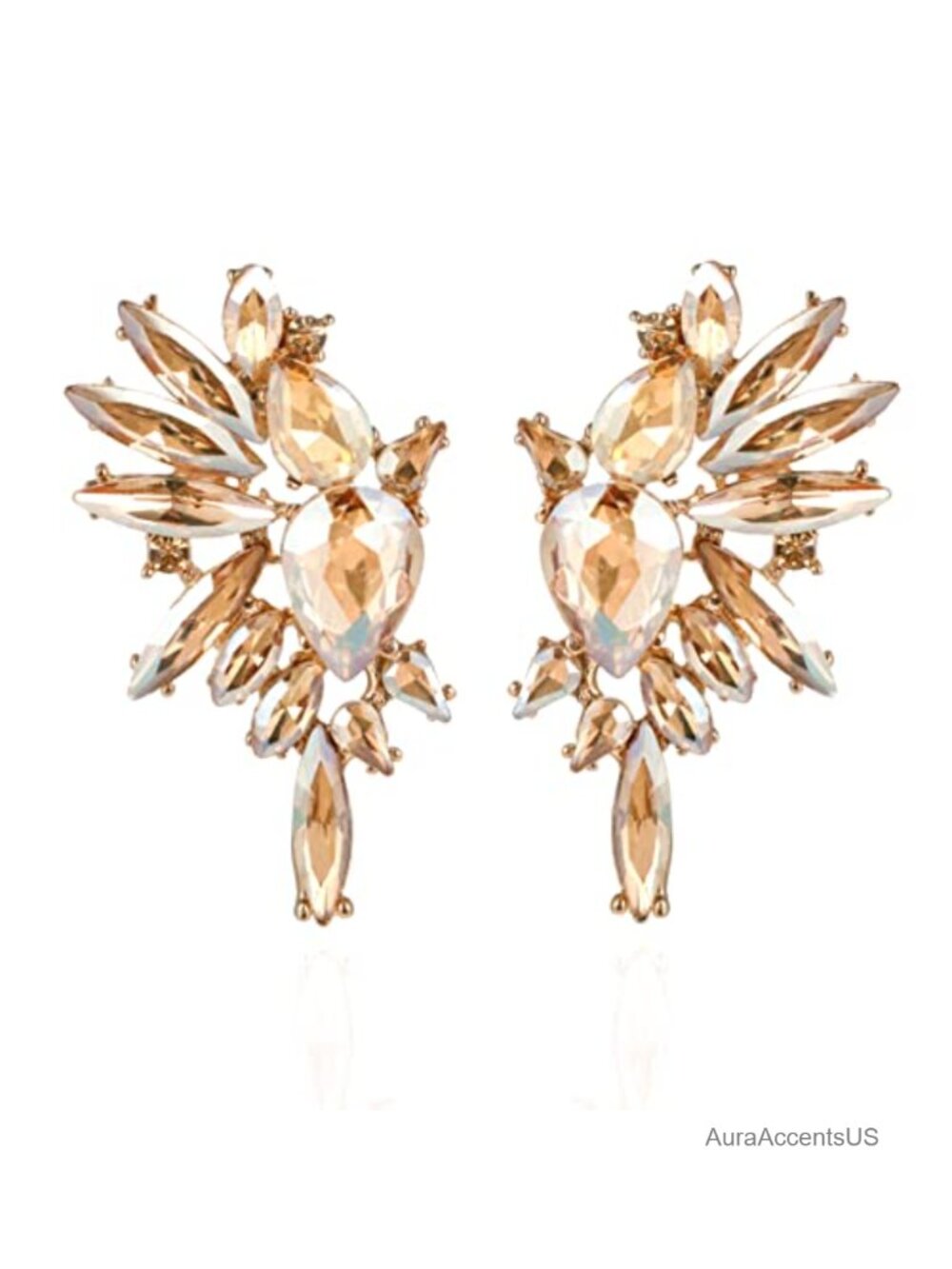 Rhinestone Crystal Cluster Drop Dangle Earrings Gold Plated
